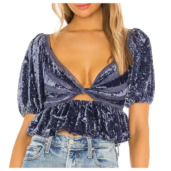 FREE PEOPLE Top Purple Velvet Wild Moon Twist Front Crop Top Lace Size Small NWT - Picture 8 of 8